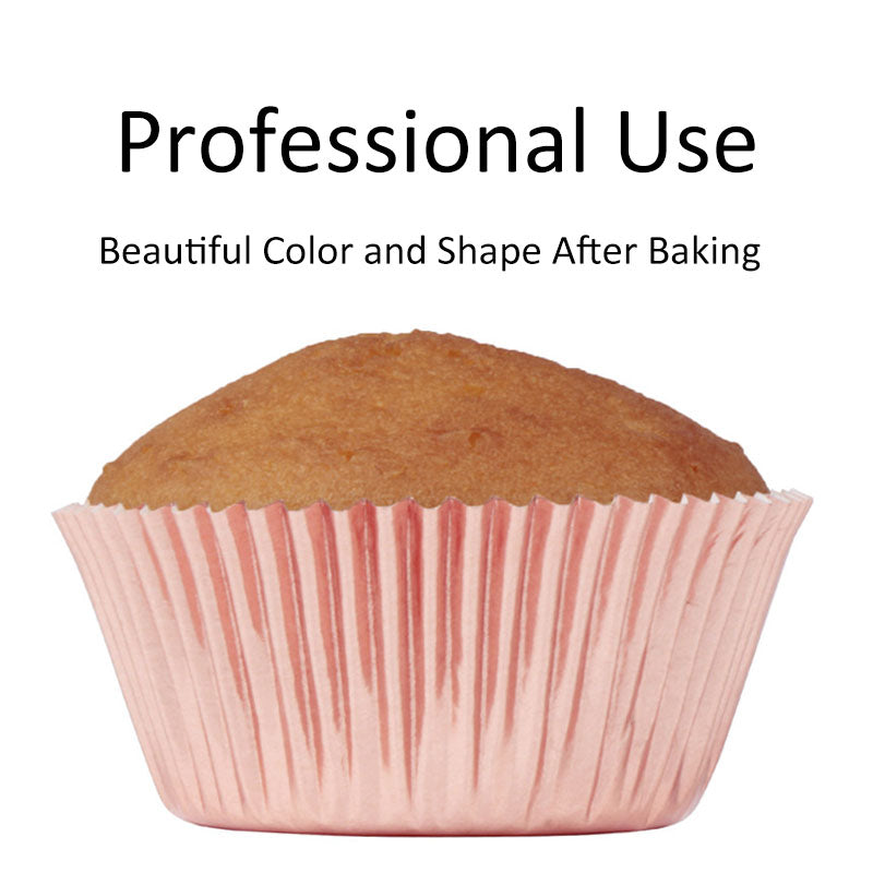 BAKE-IN-CUP 50-Pack Paper Baking Cups, Greaseproof Disposable Cupcake Muffin Liners (Large, Rose Gold Grid)