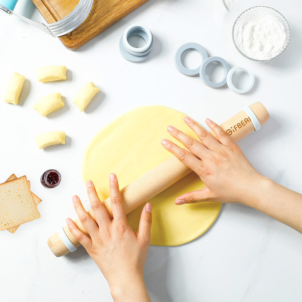 Rolling Pin Adjustable Steel Rolling Pin, with 4 Removable Rings and Mat  for Baking 
